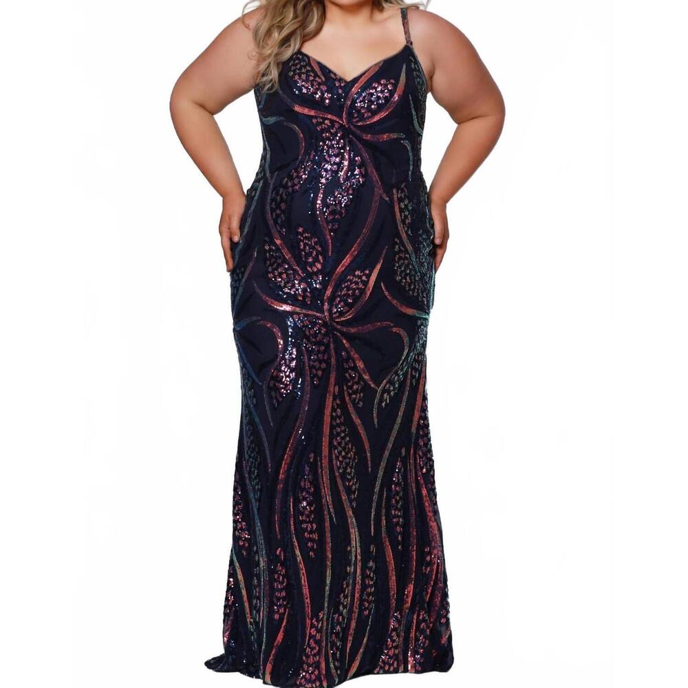 NEW SYDNEY'S CLOSET sweep train sleeveless gown in midnight